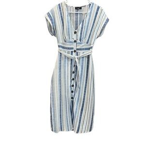 Trixxi Vertical Striped Tie Waist Front Button Midi Dress Sz S